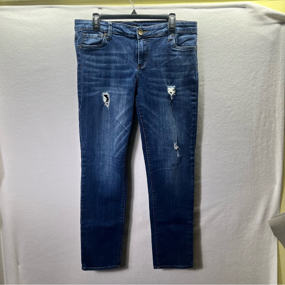 Kut from the Kloth distressed Straight Leg Jeans Womens 12 Blue Denim 2674